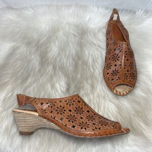 Pikolino Romana Tan Leather Cutout Slingback Heels Sz 42/11.5-12